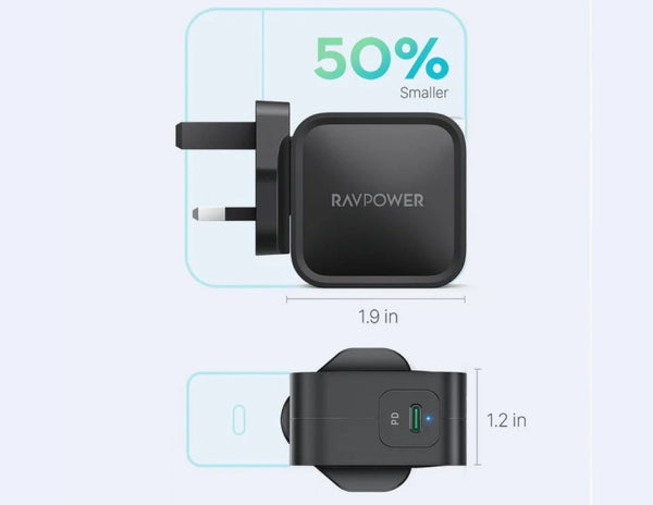 RAVPower PD Pioneer 61W GaN Wall Charger – RP-PC112 Black UK Plug