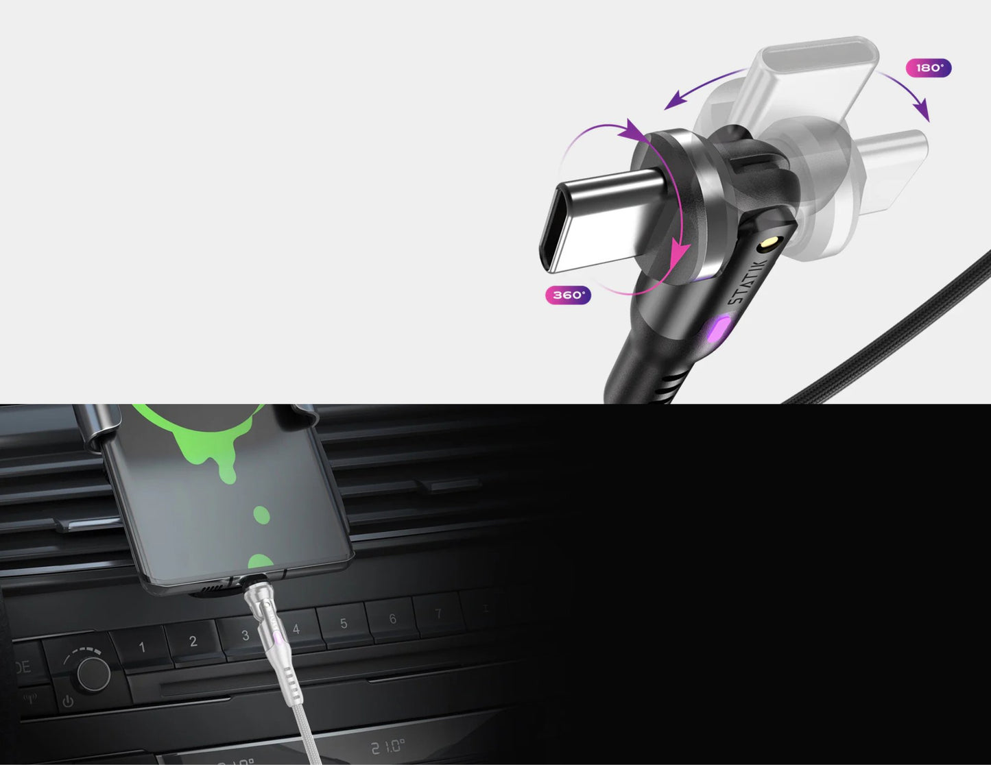 كابل Statik PowerPivot™ Pro USB-C إلى USB-C مع محول USB-A - 2 متر (PUP-0455-6FT-CC)
