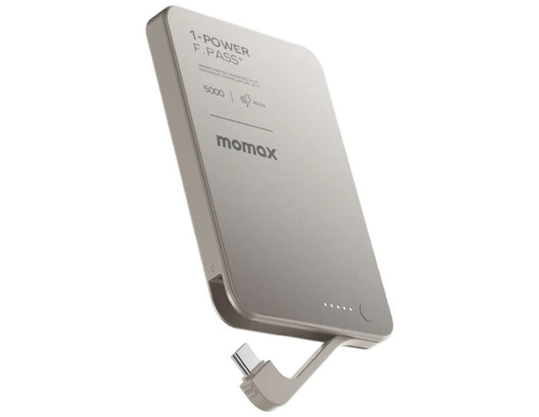 Momax F.Pass+ 5000mAh Magnetic Power Bank with USB-C Cable, 20W Fast Charging, Ultra-Slim Design