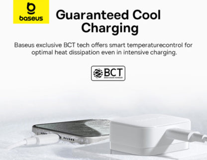 Baseus charging device with text about BCT technology on a white background
