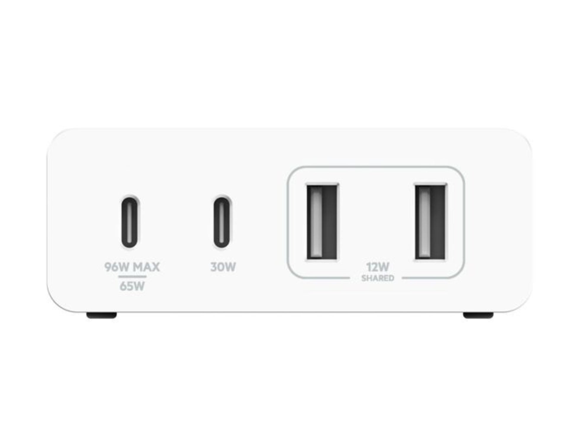 BELKIN BoostCharge Pro 108W 4-Port GaN Charger with 2 USB-C & 2 USB-A Ports – WCH010myWH on a white background