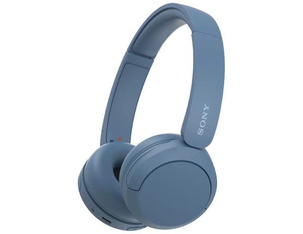 Blue Sony headphones on a white background