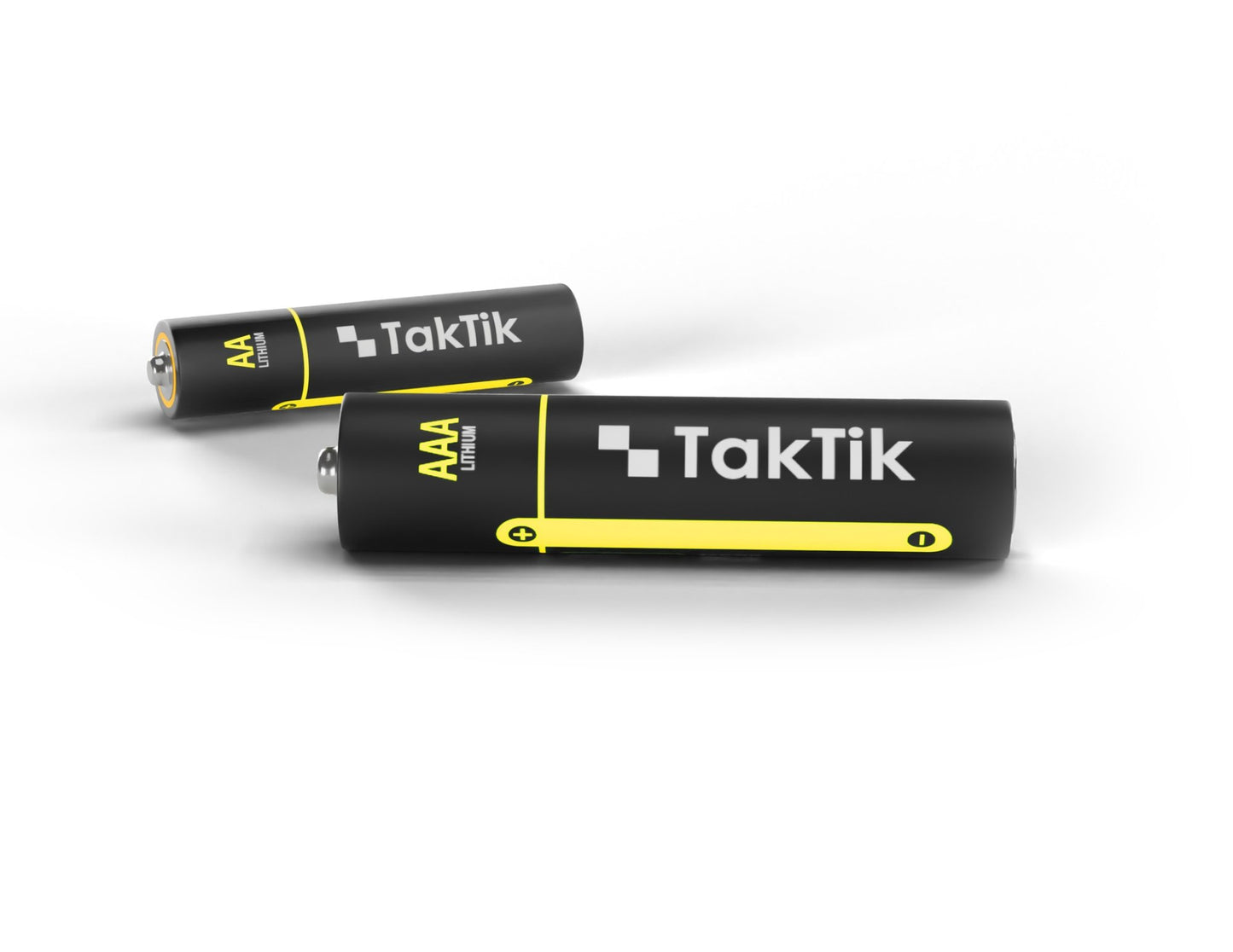 Two TakTik AAA batteries on a white background