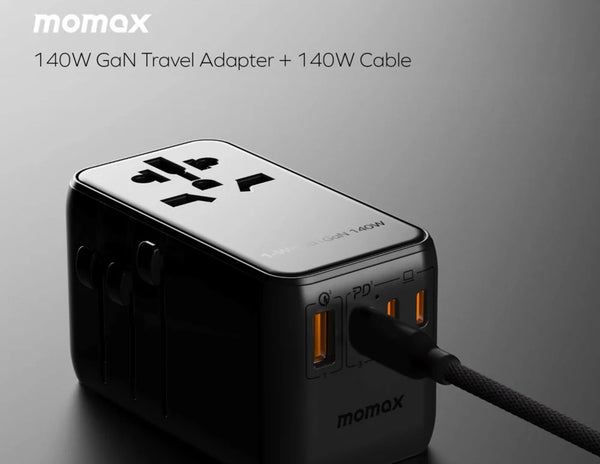 Momax 1-World Universal 4-Port Travel GaN Charger 140W + USB-C Cable (UA16UKGSD)