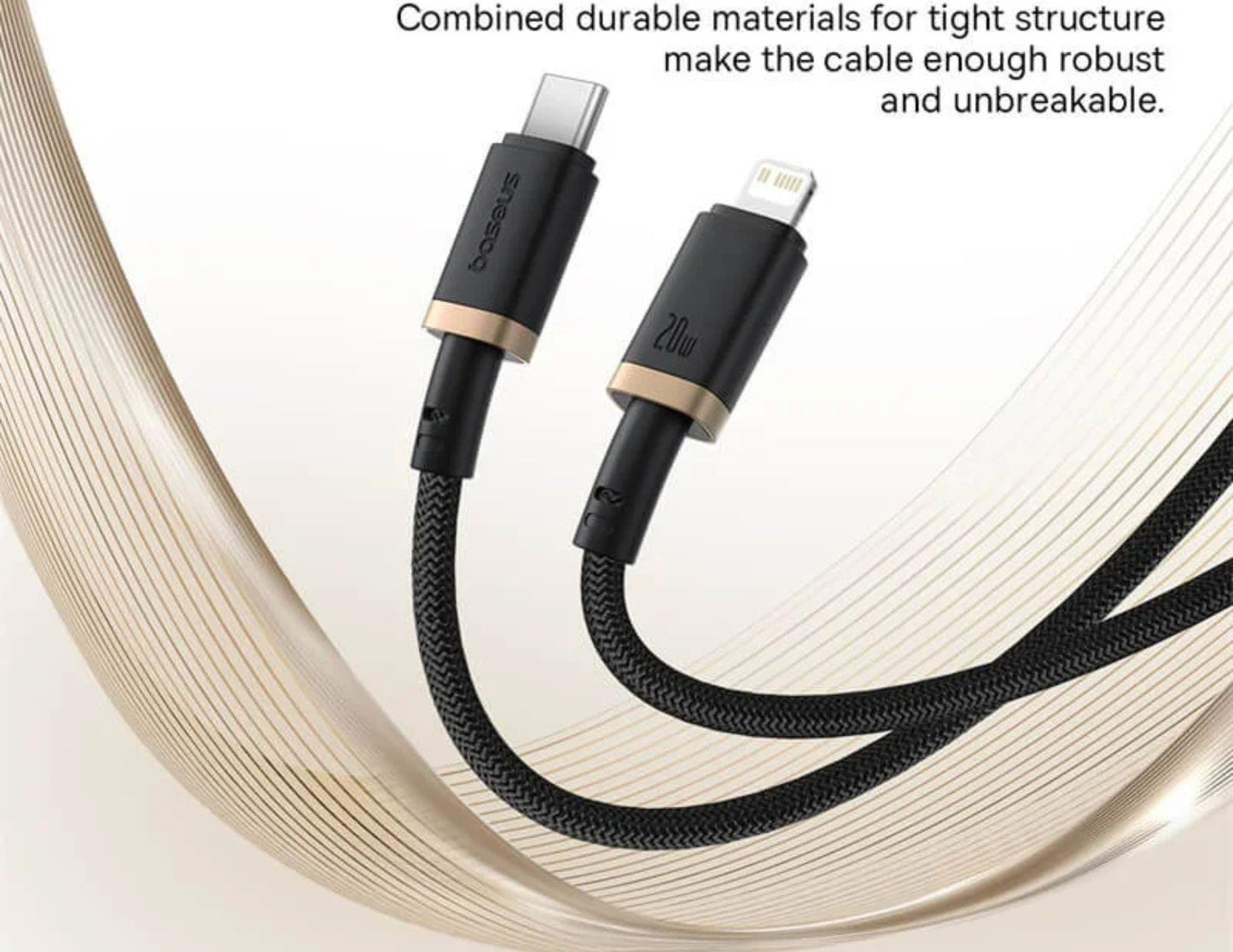 Baseus Dura Charging Cable USB-C to iP 20W Gold Black 2M P10377800U01-02