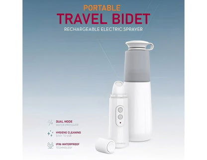 Moxedo Portable Travel Bidet MX-PTB001 – Rechargeable Electric Sprayer on a gradient background
