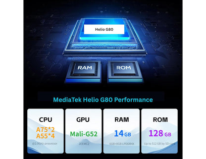 MediaTek Helio G80 processor with specifications on a dark background