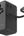 Black travel adapter with multiple ports and a USB-C cable on a white background