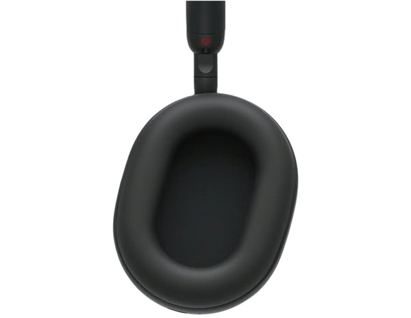 Black earbud on a white background