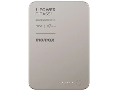 Momax F.Pass+ 5000mAh Magnetic Power Bank with USB-C Cable, 20W Fast Charging, Ultra-Slim Design