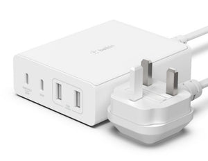 BELKIN BoostCharge Pro 108W 4-Port GaN Charger with 2 USB-C & 2 USB-A Ports – WCH010myWH on a white background