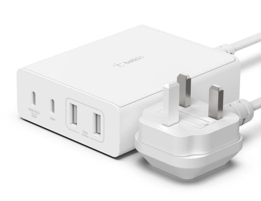 BELKIN BoostCharge Pro 108W 4-Port GaN Charger with 2 USB-C & 2 USB-A Ports – WCH010myWH on a white background