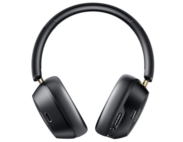 Black over-ear headphones on a white background