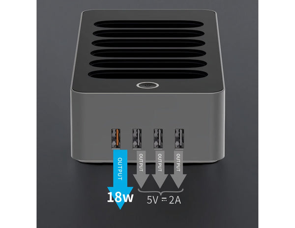 WST 6-IN-1 10000mAh Power Bank Docking Station – PB932W6M power adapter with multiple USB ports on a dark gray background