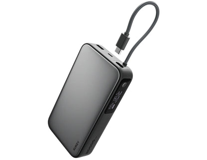 Aukey PB-Y43P Sprint X 130W PD 20000mAh Power Bank – Gray with cable on a white background