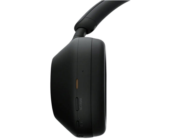 Black headphones on a white background