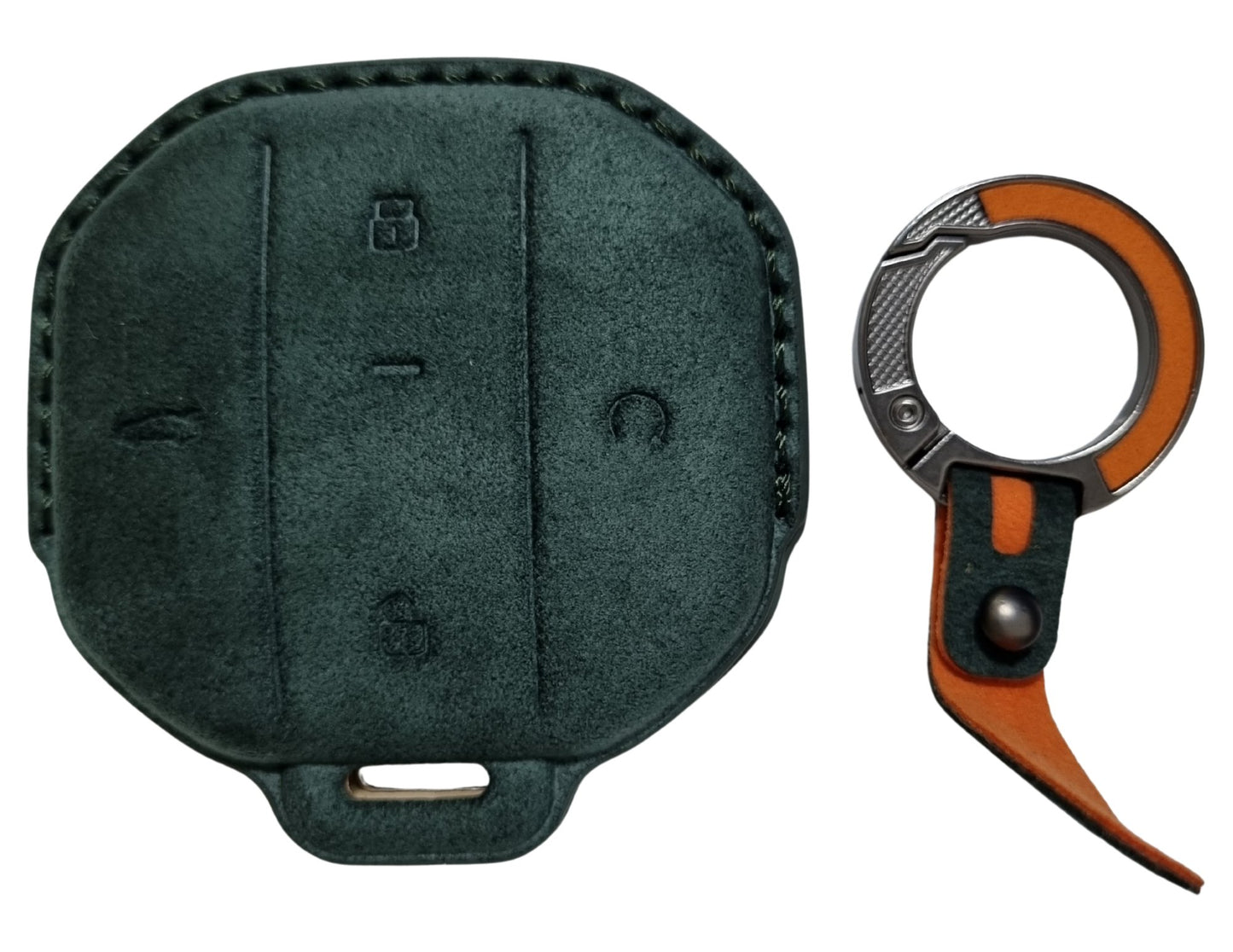 Green Jetour Hybrid Car Key Cover – Alcantara / Leather Finish on a white background