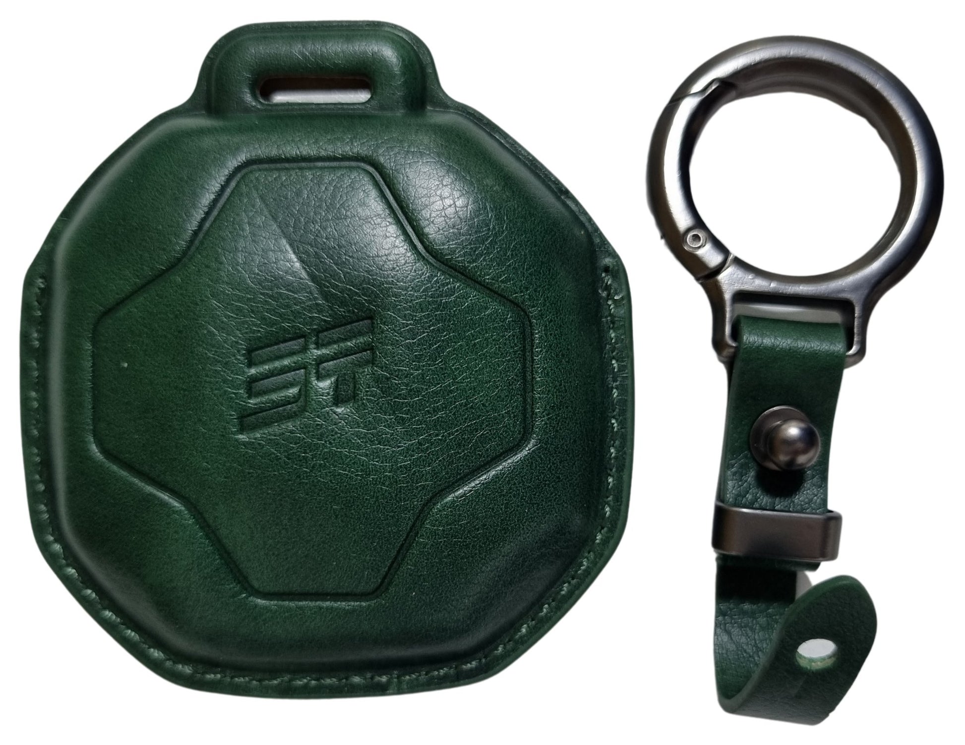 Jetour T2 Car Key Cover – Alcantara / Leather Finish with a ring and attached keychain on a white background