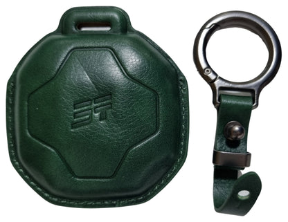 Jetour T2 Car Key Cover – Alcantara / Leather Finish with a ring and attached keychain on a white background