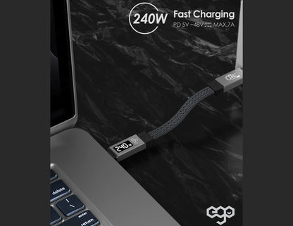 كابل شحن إيجو تشارج كي 240 واط USB4 Type-C إلى C Gen3X2 40Gbps بطول 6 سم، رمادي