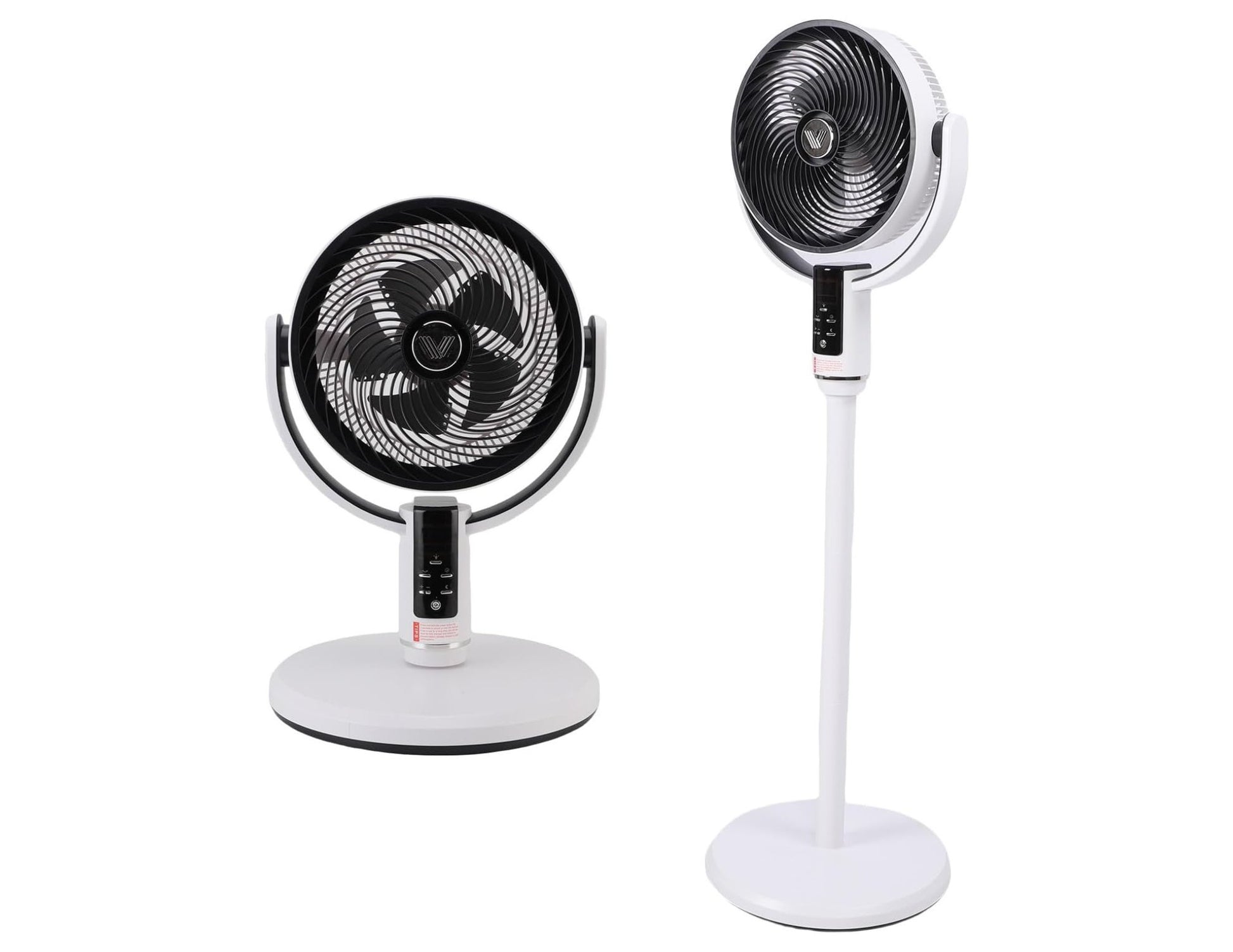 Two standing fans on a white background