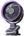 Portable fan with purple rim and digital display on a white background