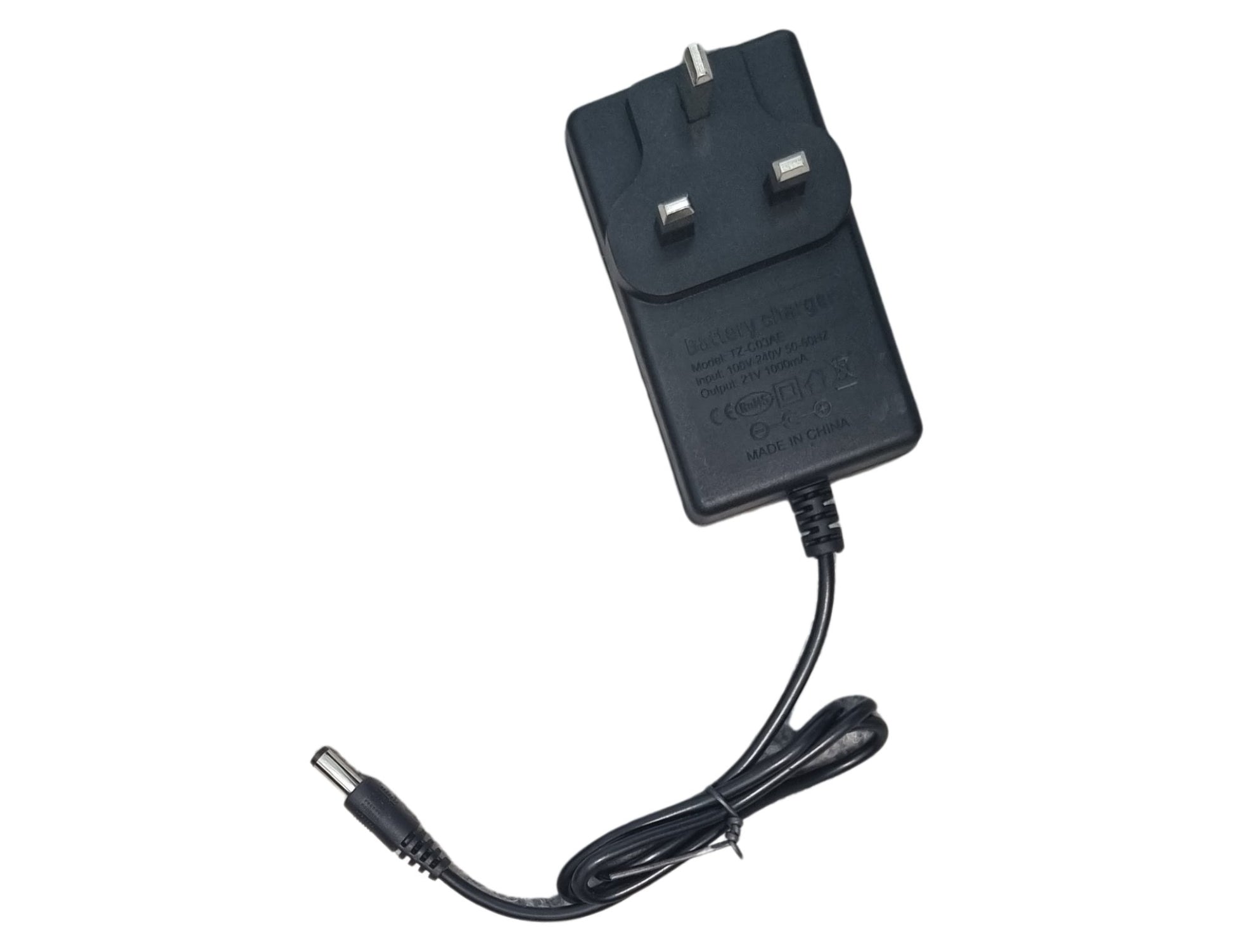 BL Motor Violent Blower Super Turbo Fan Black power adapter with plug on a white background