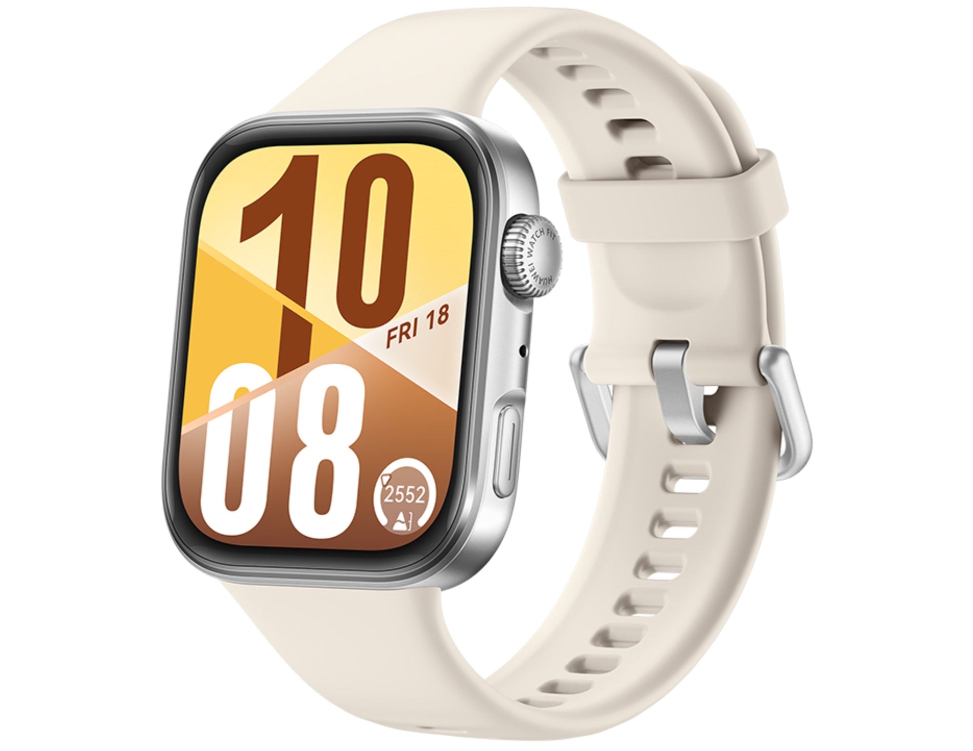 Smartwatch with a beige strap on a white background