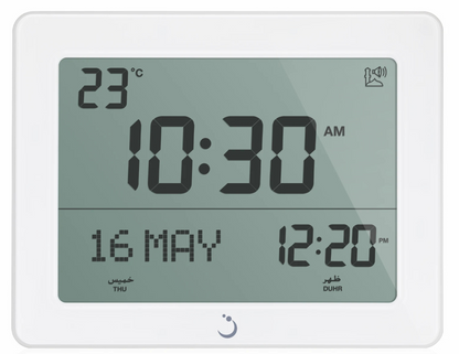 ALFAJR Desk Clock CF-19 with prayer times and Azan sounds.