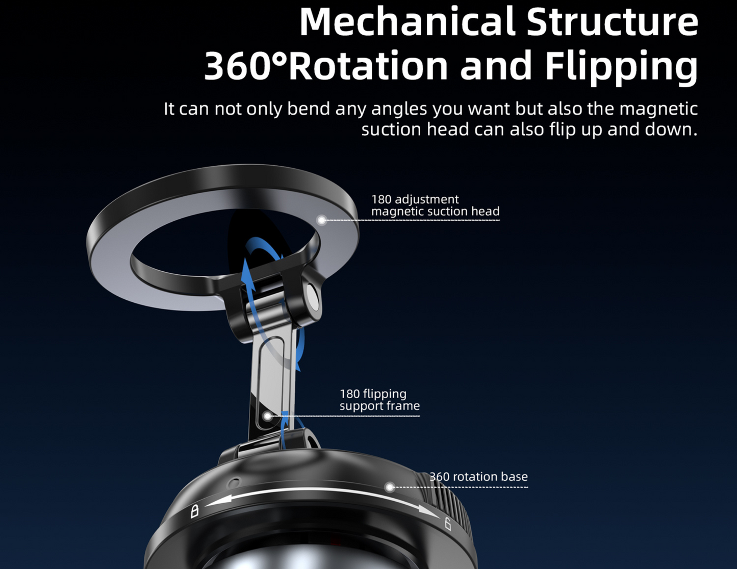 Vyvylabs MagLift Car Mount demonstrating its 360° rotation capability.