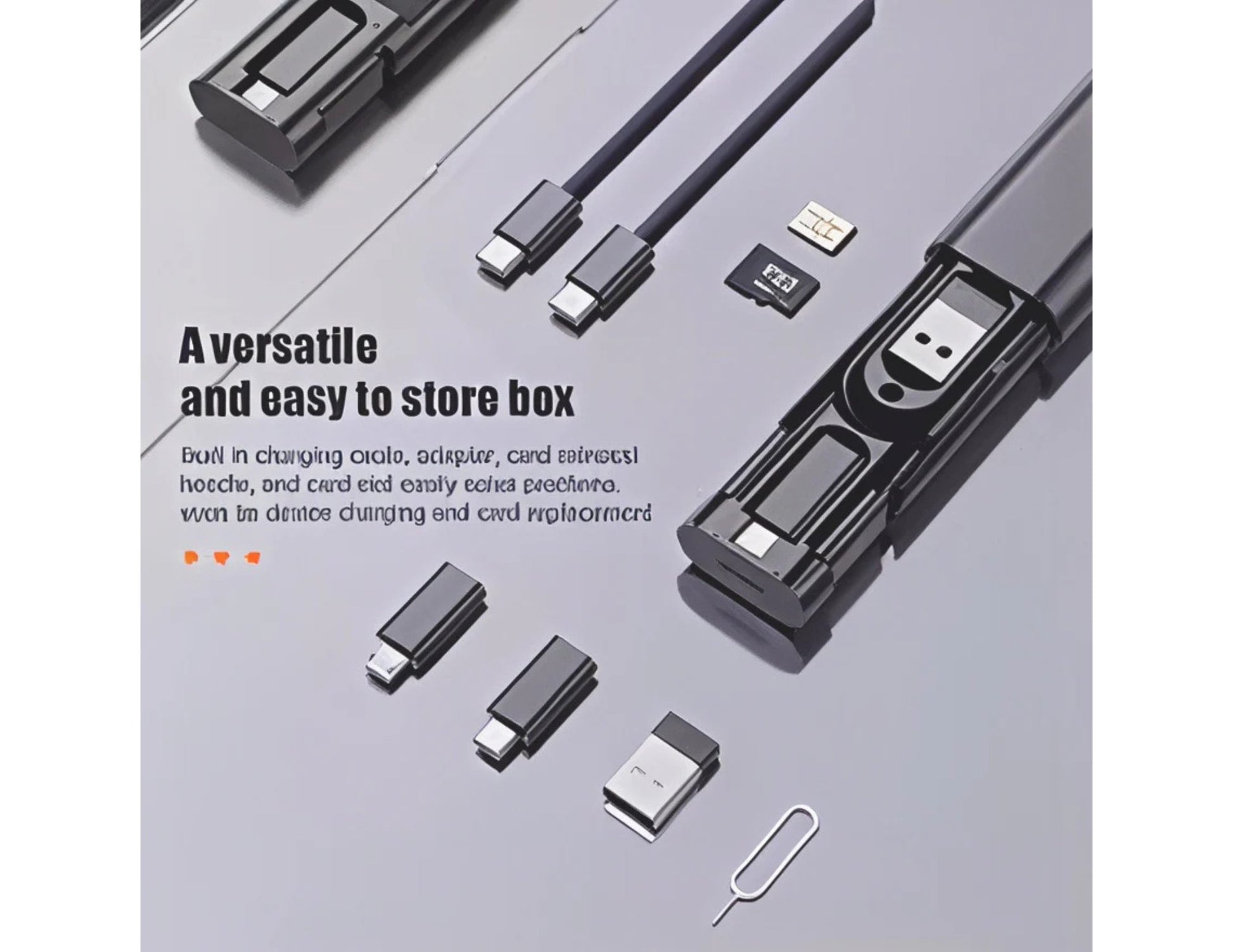 Wizard Multi-Functional Storage Bracket Set, 5-in-1 travel adapter kit with pop-up design, USB-C, USB-A, Lightning, Micro connectors and SIM ejector, at Thabthaba Store Qatar