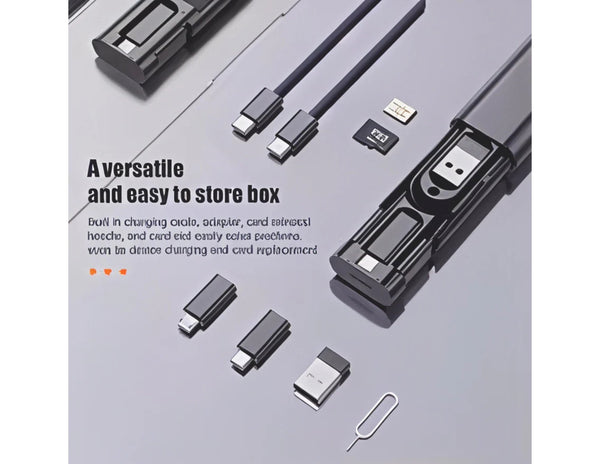 Wizard Multi-Functional Storage Bracket Set, 5-in-1 travel adapter kit with pop-up design, USB-C, USB-A, Lightning, Micro connectors and SIM ejector, at Thabthaba Store Qatar