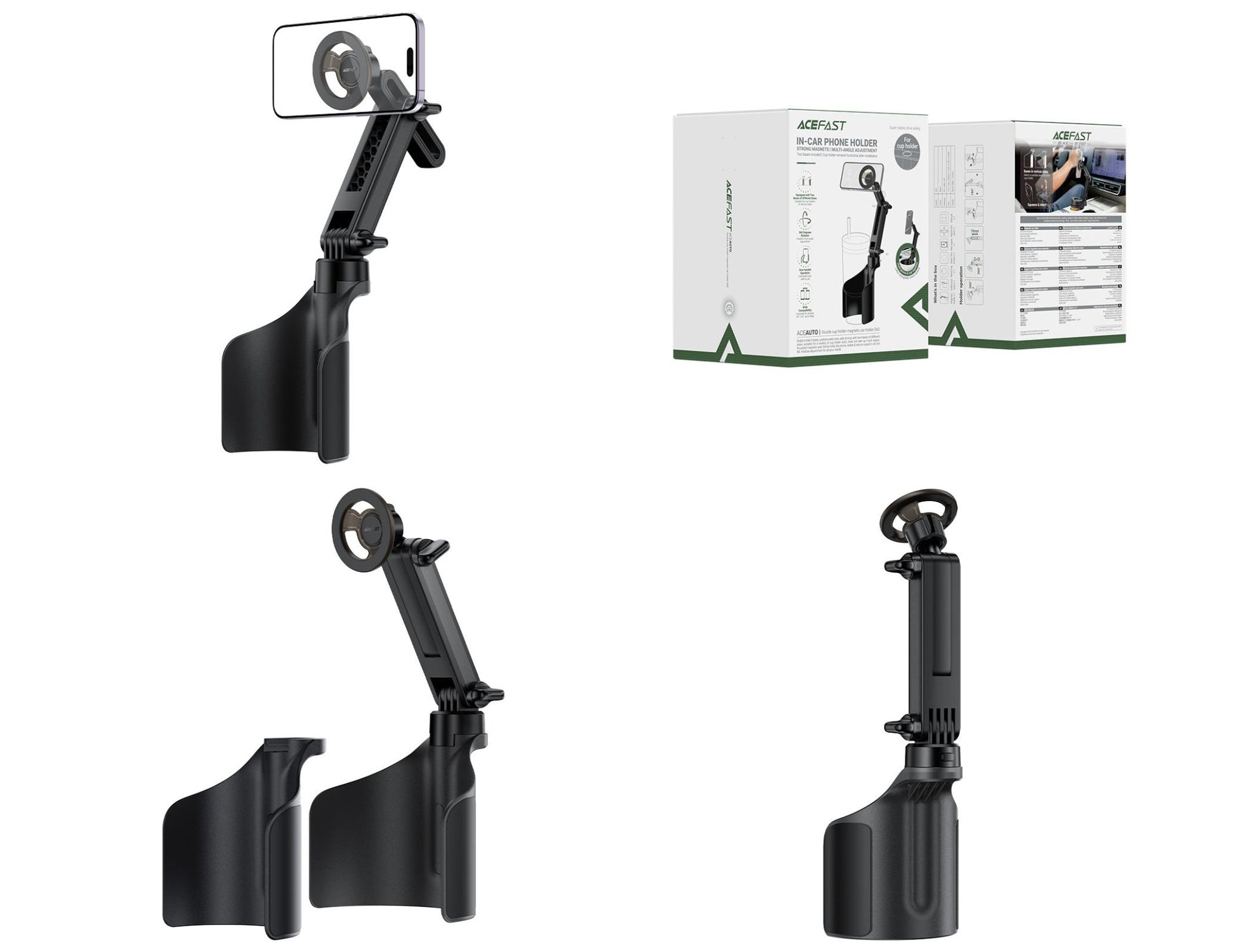 Acefast double cup holder car phone mount D62 D63 black​