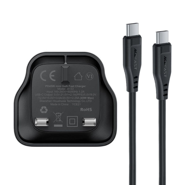 Acefast P5 A133 45W GaN USB-C fast charger with UK plug and USB-C cable Qatar