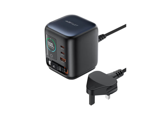 ACEFAST Z10 PD100W GaN desktop power station with retractable USB-C cable and smart display Qatar
