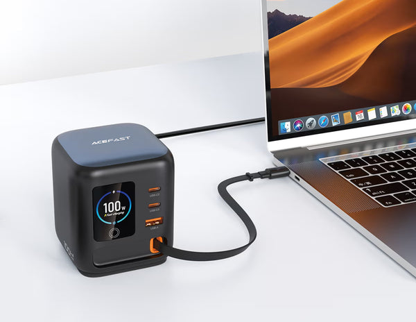 ACEFAST Z10 PD100W GaN desktop power station with retractable USB-C cable and smart display Qatar
