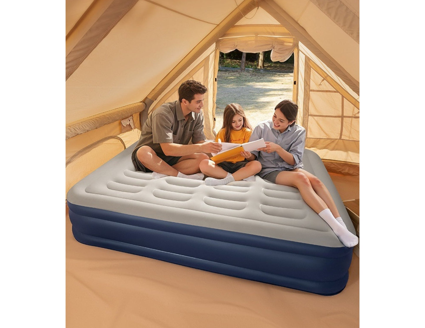 Air Bed B18 Blue+Grey single camping mattress waterproof PVC multi-chamber outdoor sleep Qatar