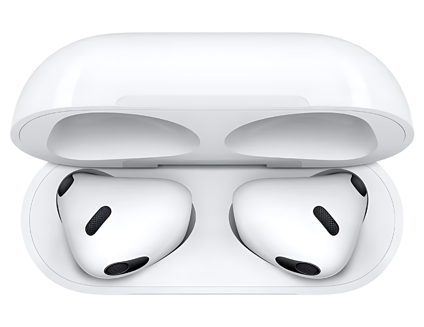 Close-up of AirPods (3rd Generation) and Lightning Charging Case on a white background