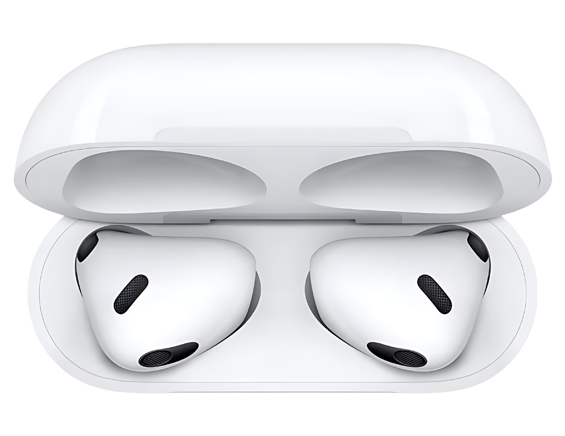 Close-up of AirPods (3rd Generation) and Lightning Charging Case on a white background