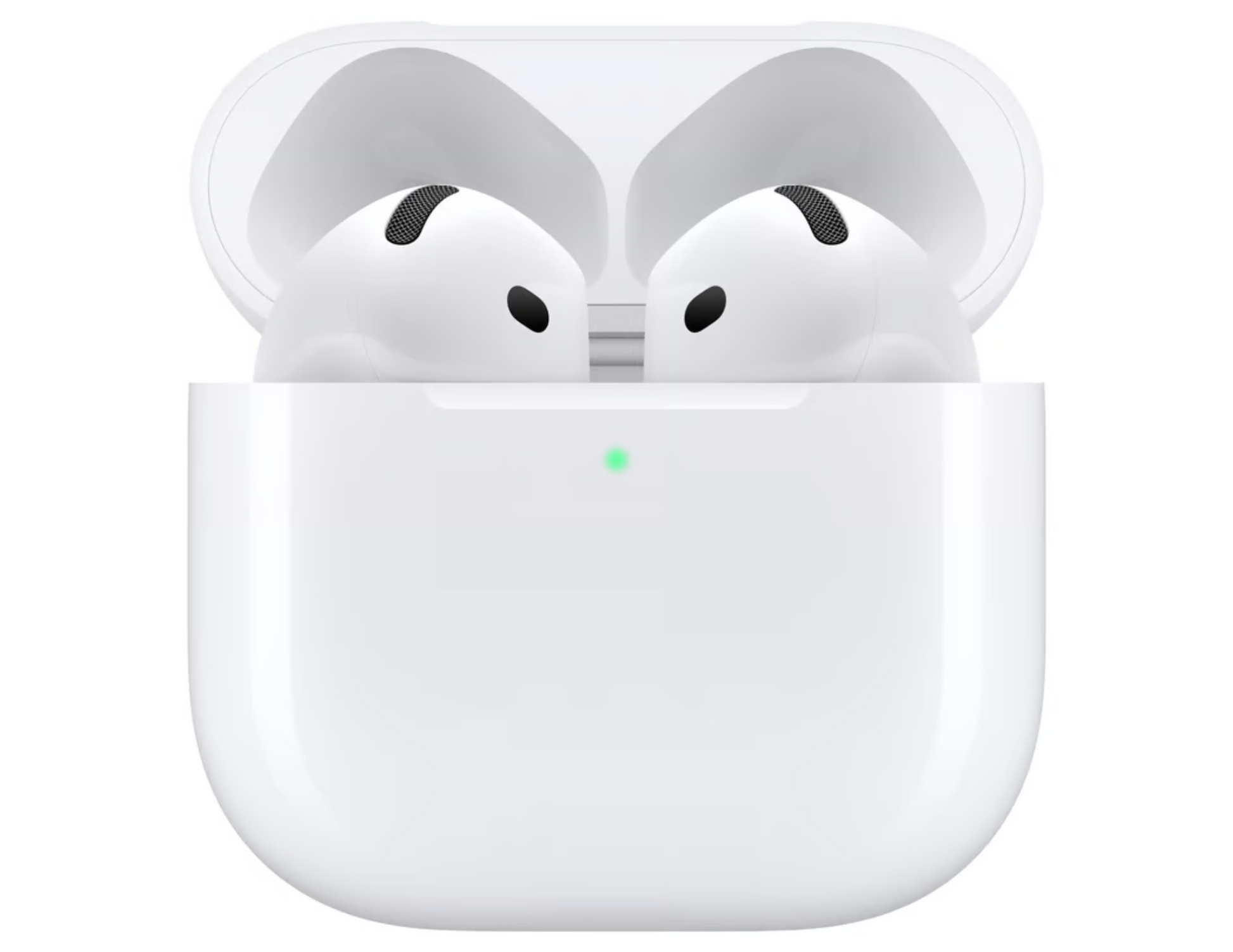 AirPods 4 earbud close-up, emphasizing touch controls and microphone placement.