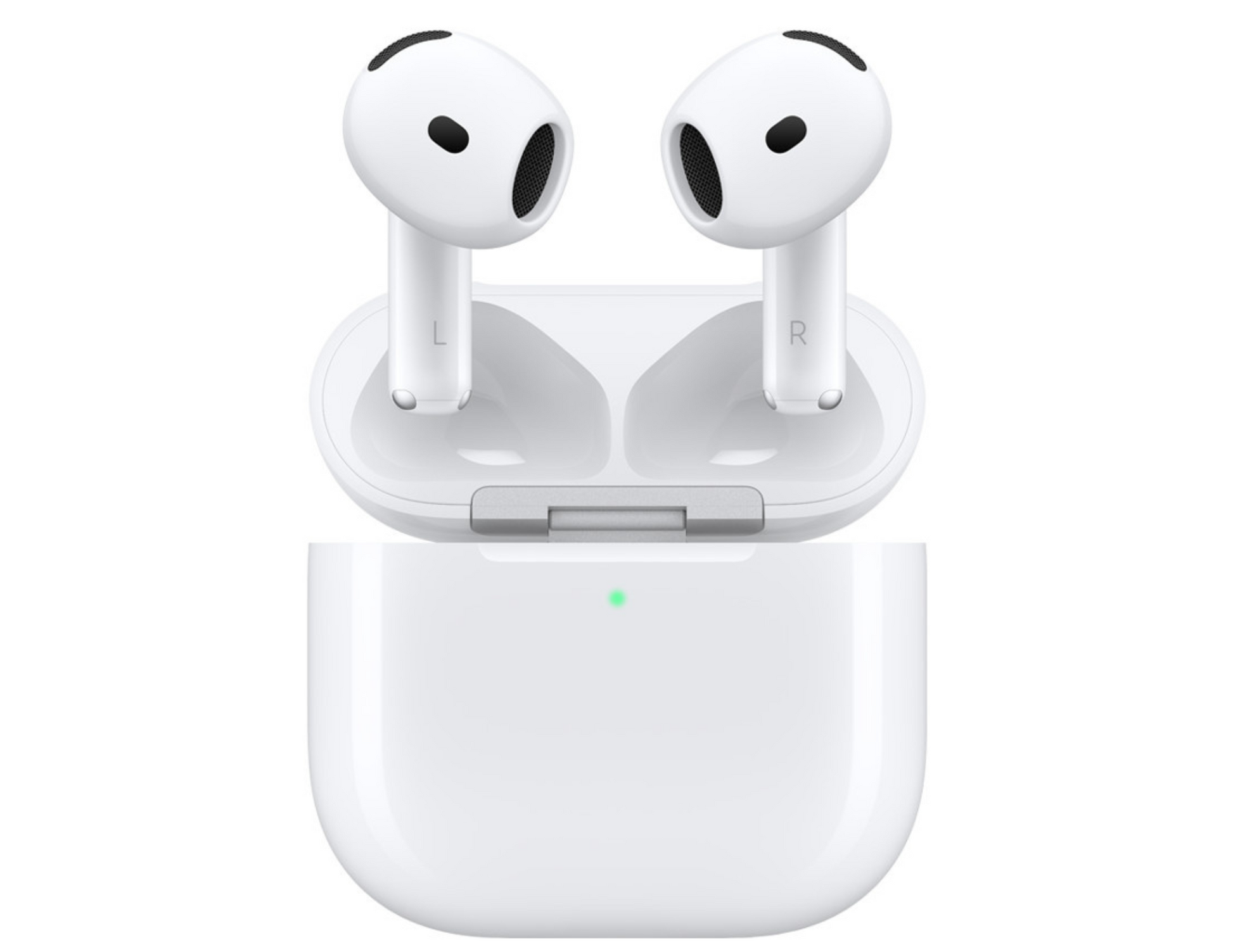 AirPods 4 with Active Noise Cancellation and USB-C case on a white background.