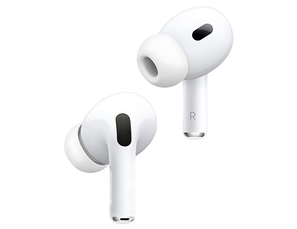 Close-up of AirPods Pro (2nd Gen) showcasing their compact design and silicone ear tips.