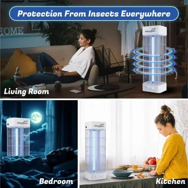 Alshabah 6600 White Electric Flying Insects Killer with 3800V high-voltage grid and UV light attraction for up to 20m² coverage in Qatar