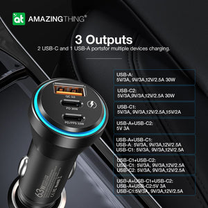 Amazingthing FlexiPower Max 63W tri-port car fast charger with 2 USB-C and 1 USB-A ports Qatar