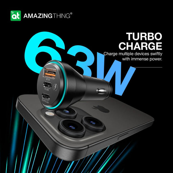 Amazingthing FlexiPower Max 63W tri-port car fast charger with 2 USB-C and 1 USB-A ports Qatar