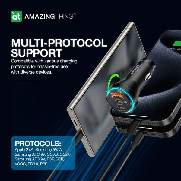 Amazingthing FlexiPower Max 63W tri-port car fast charger with 2 USB-C and 1 USB-A ports Qatar