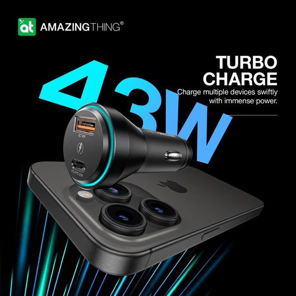 Amazingthing FlexiPower Pro 43W dual-port car fast charger with USB-C USB-A and ambient LED Qatar