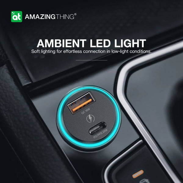 Amazingthing FlexiPower Pro 43W dual-port car fast charger with USB-C USB-A and ambient LED Qatar