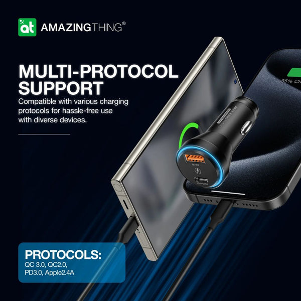 Amazingthing FlexiPower Pro 43W dual-port car fast charger with USB-C USB-A and ambient LED Qatar