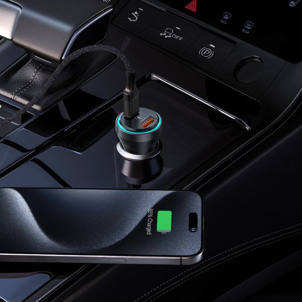Amazingthing FlexiPower Pro 43W dual-port car fast charger with USB-C USB-A and ambient LED Qatar